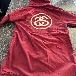 Stussy Coach Jacket SS Link Medium Button Up Hooded Windbreaker 90's Red